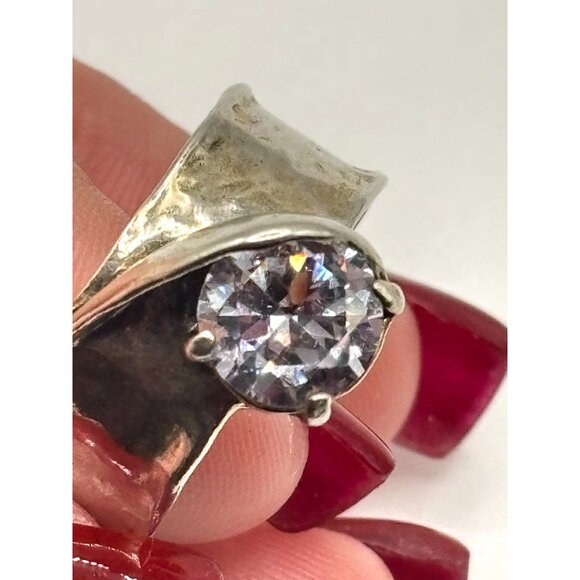 Noa Zuman Israel 925 Sterling Silver White Stone Hammered Ring Size 9 - Picture 9 of 11